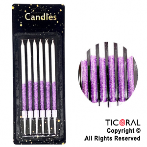 VELA GIBREADA 10 CM DUO COLOR VIOLETA BLANCO CON PORTAVELA x 6 UNIDADES
